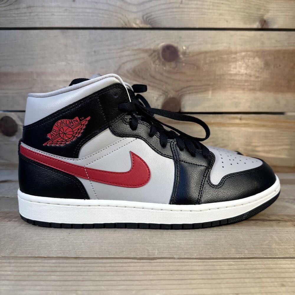 NEW Womens Size 12 Nike Air Jordan 1 Mid “Black College Grey Gym Red” BQ6472-060